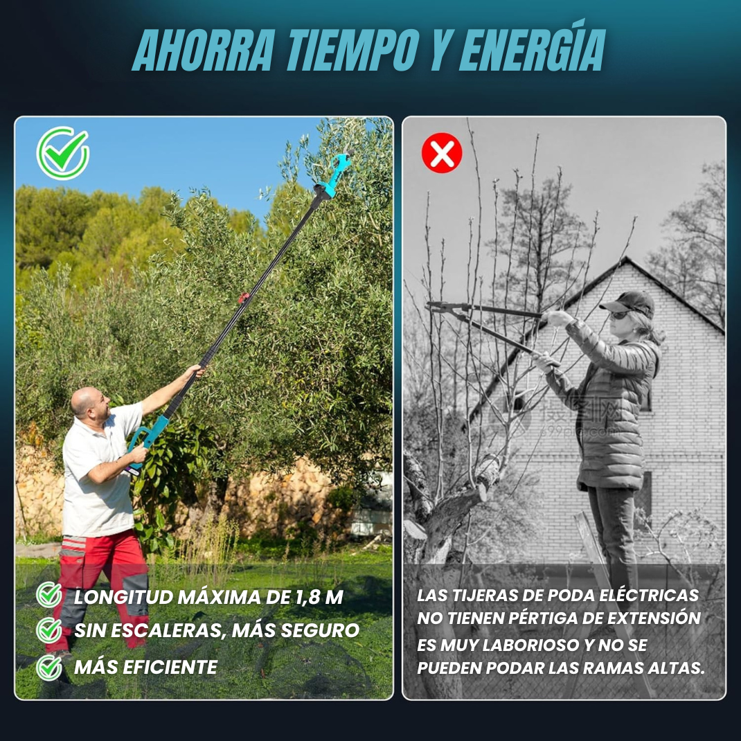Tijera de Poda Eléctrica Portátil con Pértiga de Extensión