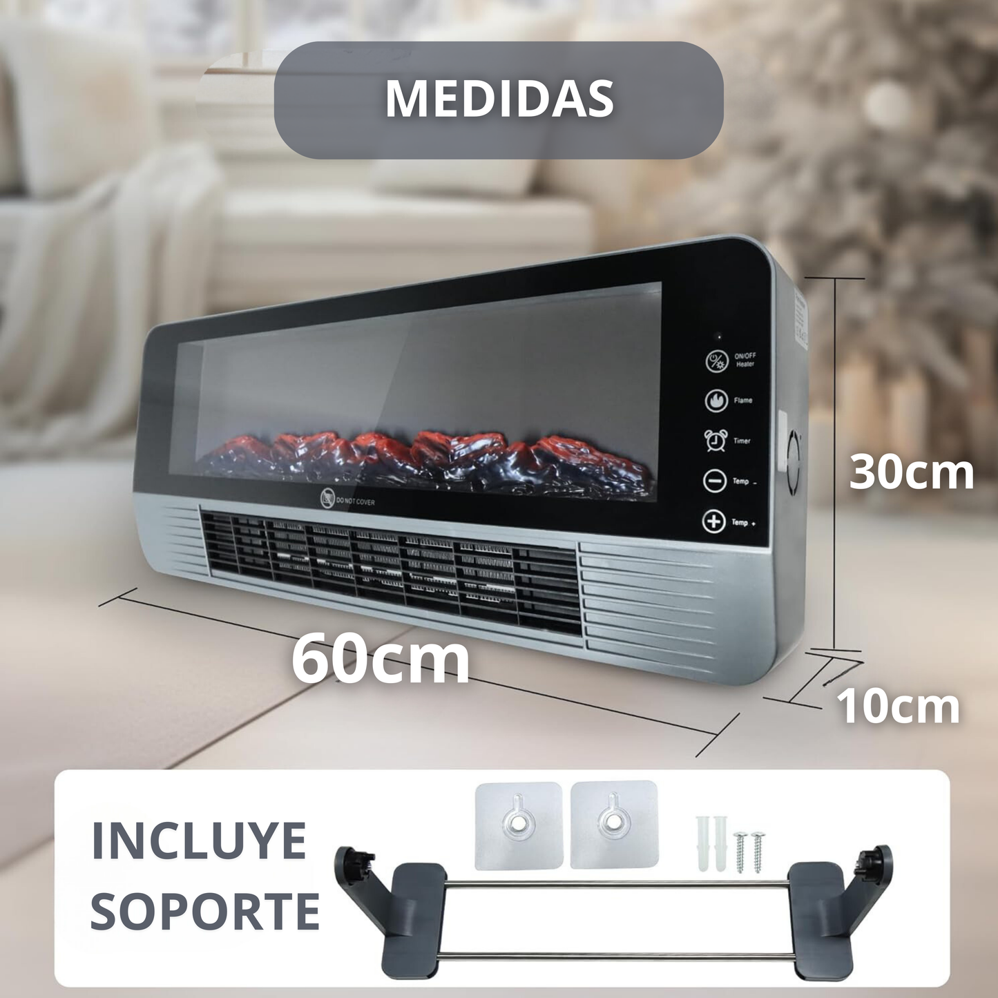 Calefactor Cerámico 2.000w Efecto Chimenea con Mando