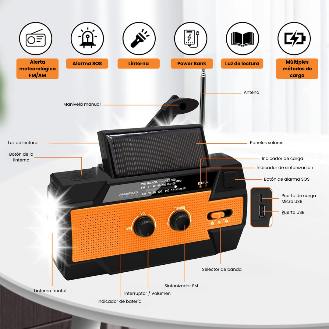Radio de Emergencia 4 en 1 con Power Bank