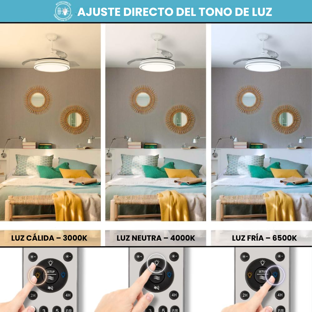 Ventilador Retráctil de Techo con Luz Regulable