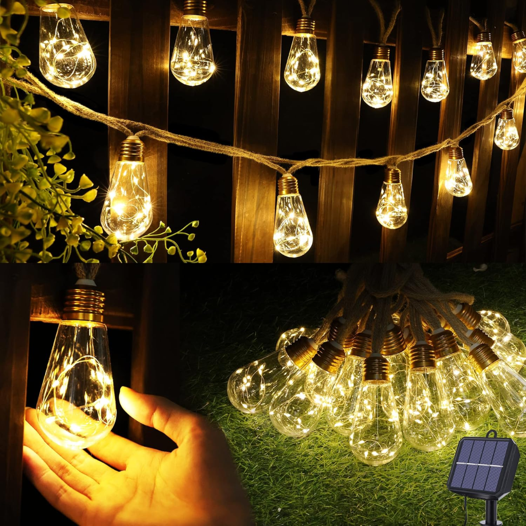Guirnalda Solar LED con Cuerda de Cáñamo