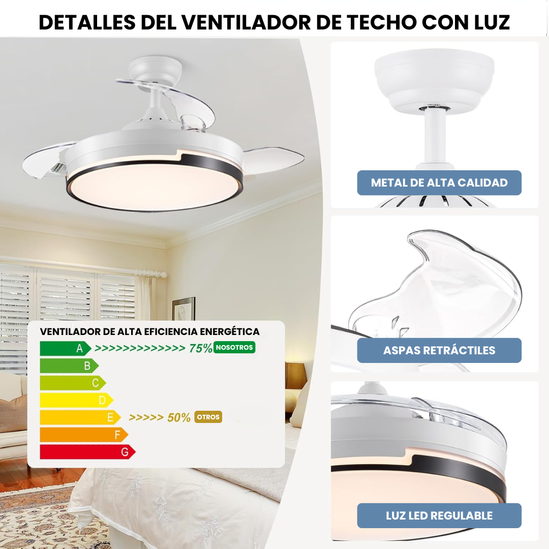 Ventilador Retráctil de Techo con Luz Regulable