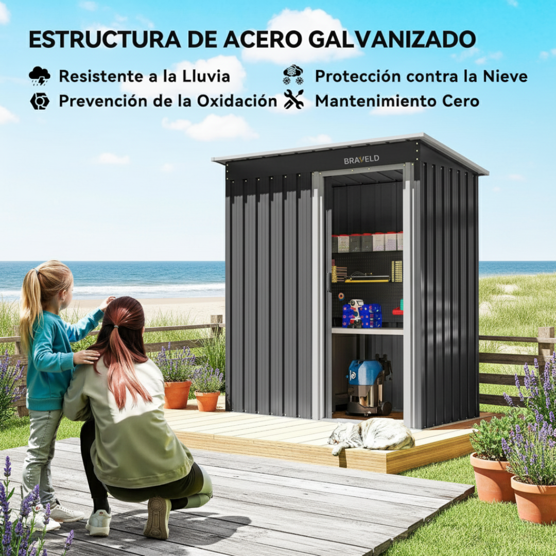 Caseta de Jardín y Cobertizo Exterior de Metal 1,16 m²