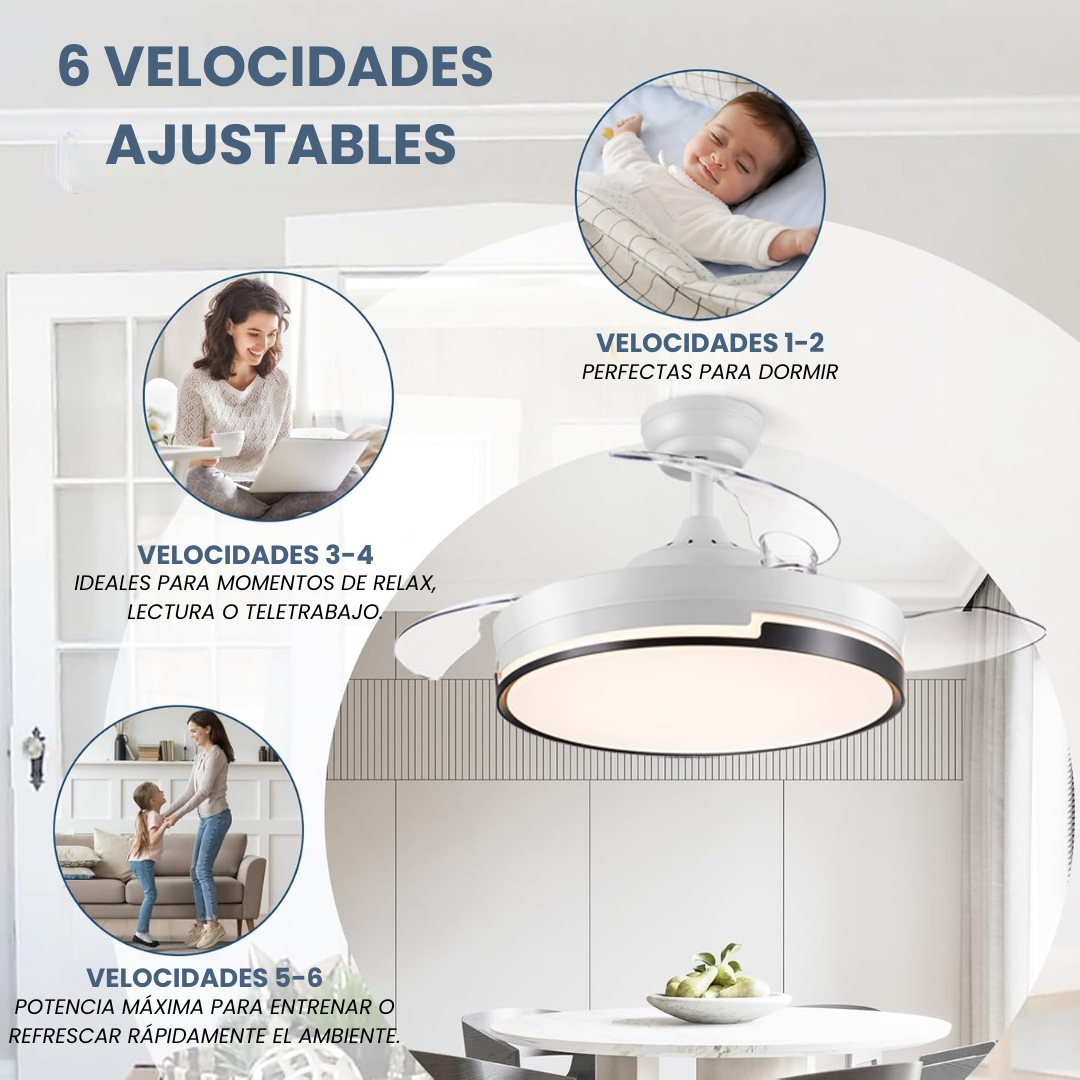 Ventilador Retráctil de Techo con Luz Regulable
