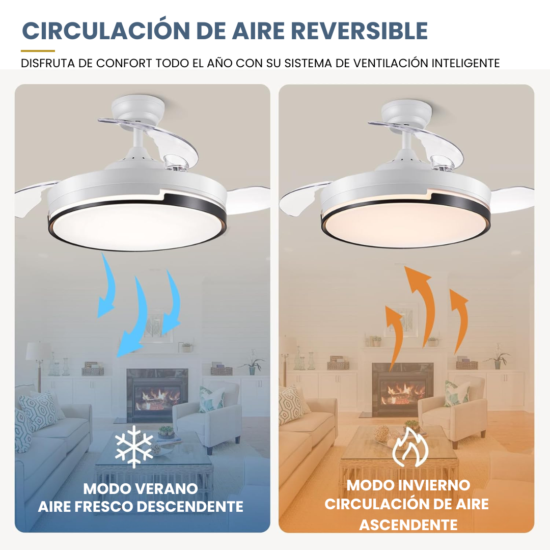 Ventilador Retráctil de Techo con Luz Regulable