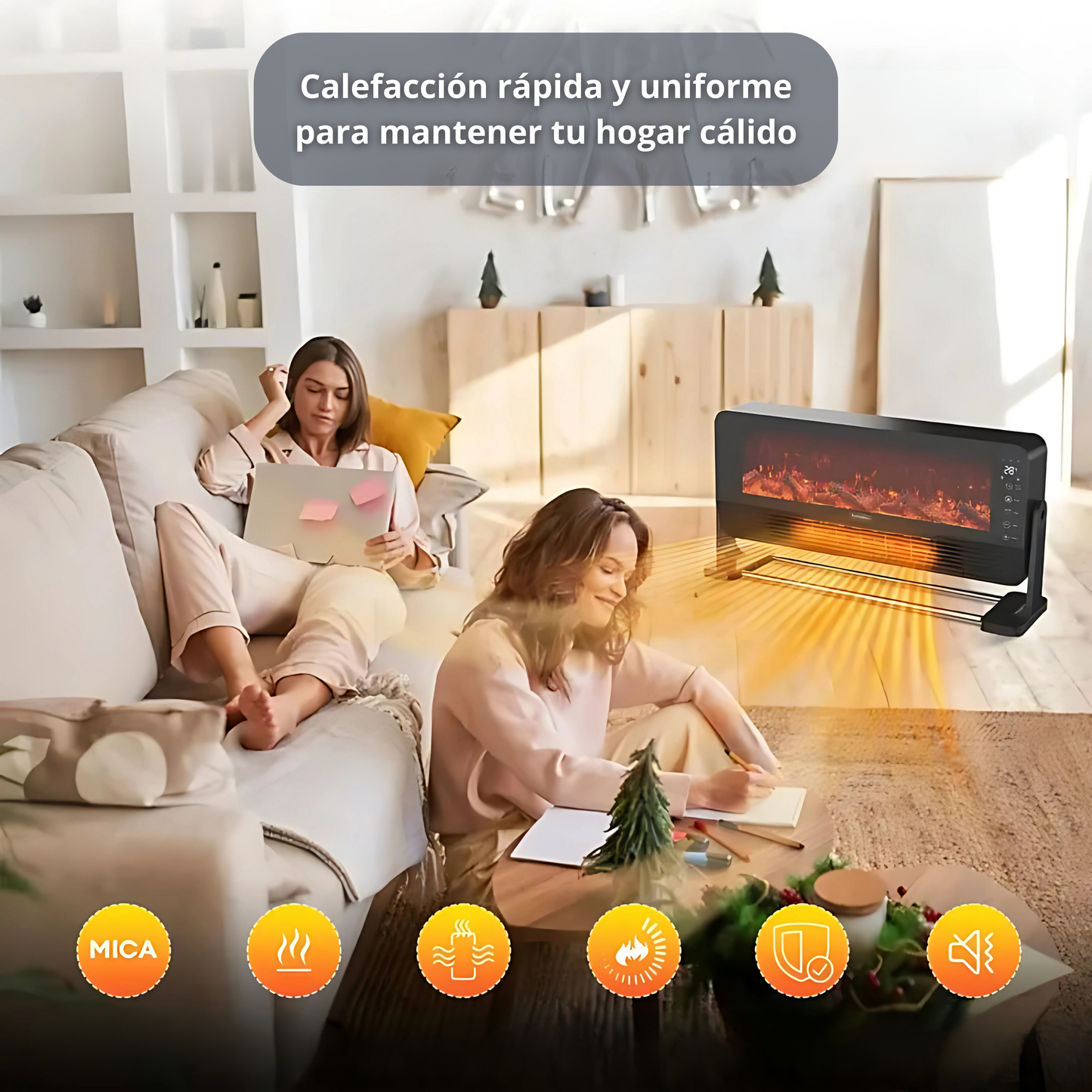 Calefactor Cerámico 2.000w Efecto Chimenea con Mando