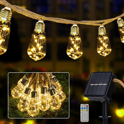Guirnalda Solar LED con Cuerda de Cáñamo