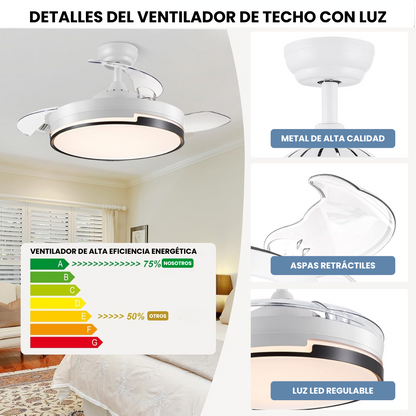 Ventilador Retráctil de Techo con Luz Regulable