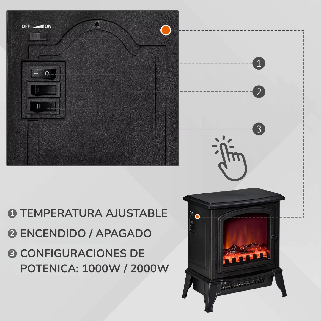 Chimenea Eléctrica 2000W con Efecto de Llama