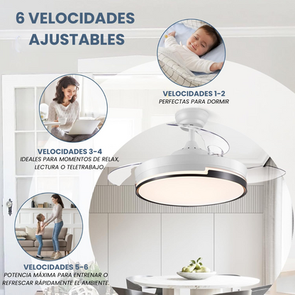Ventilador Retráctil de Techo con Luz Regulable