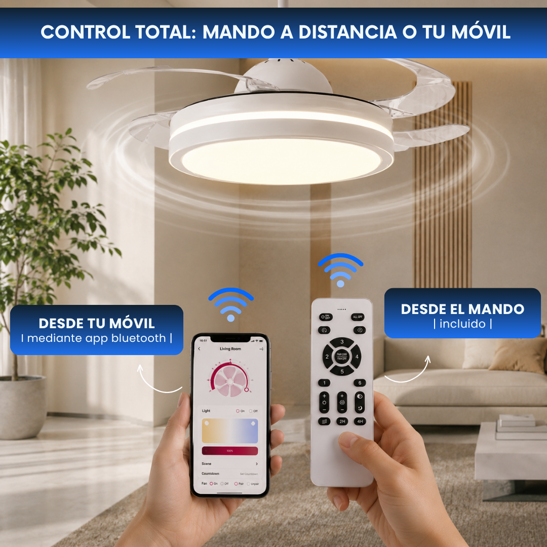 Ventilador Retráctil de Techo con Luz Regulable