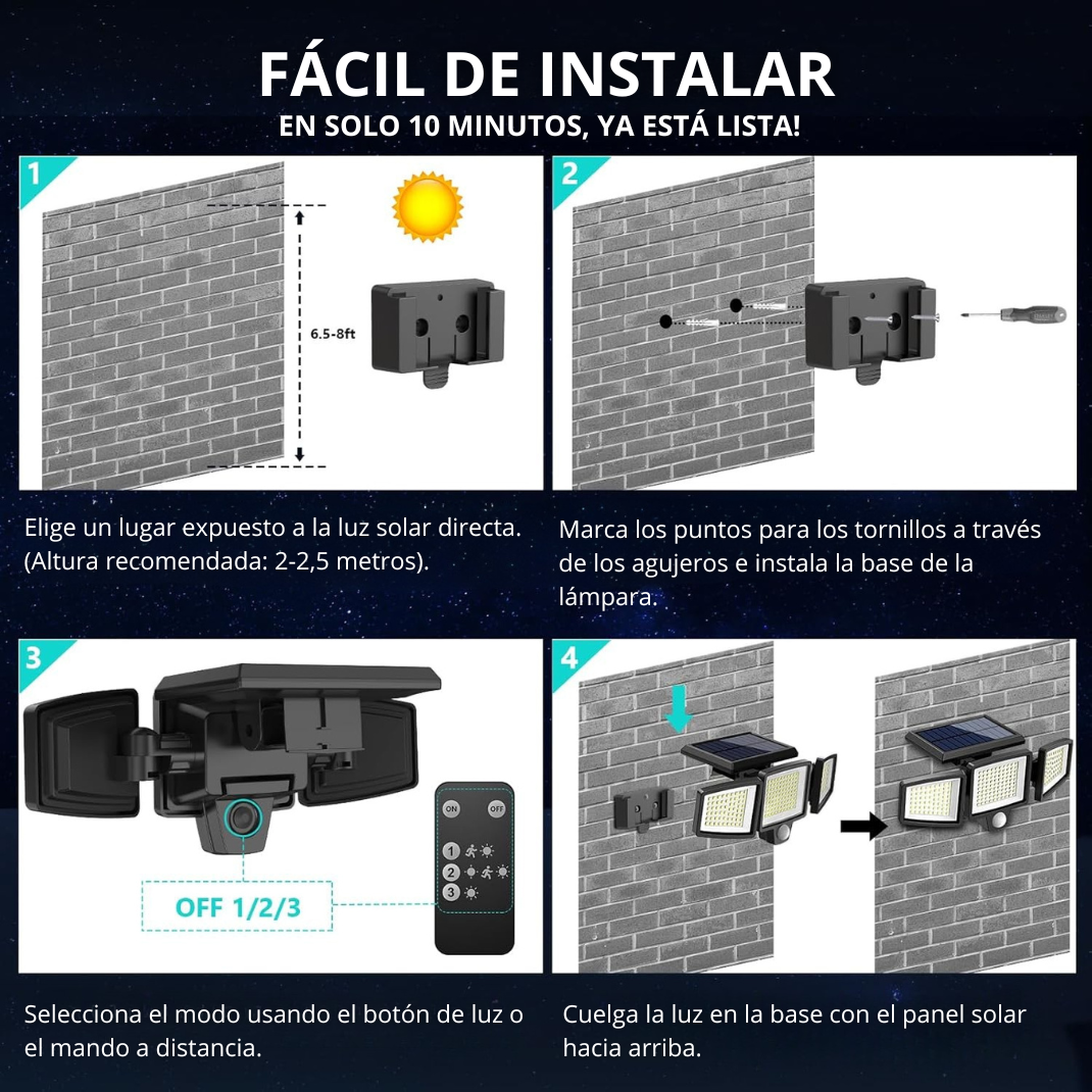 Lámpara Solar Sin Cable Con Sensor de Movimiento