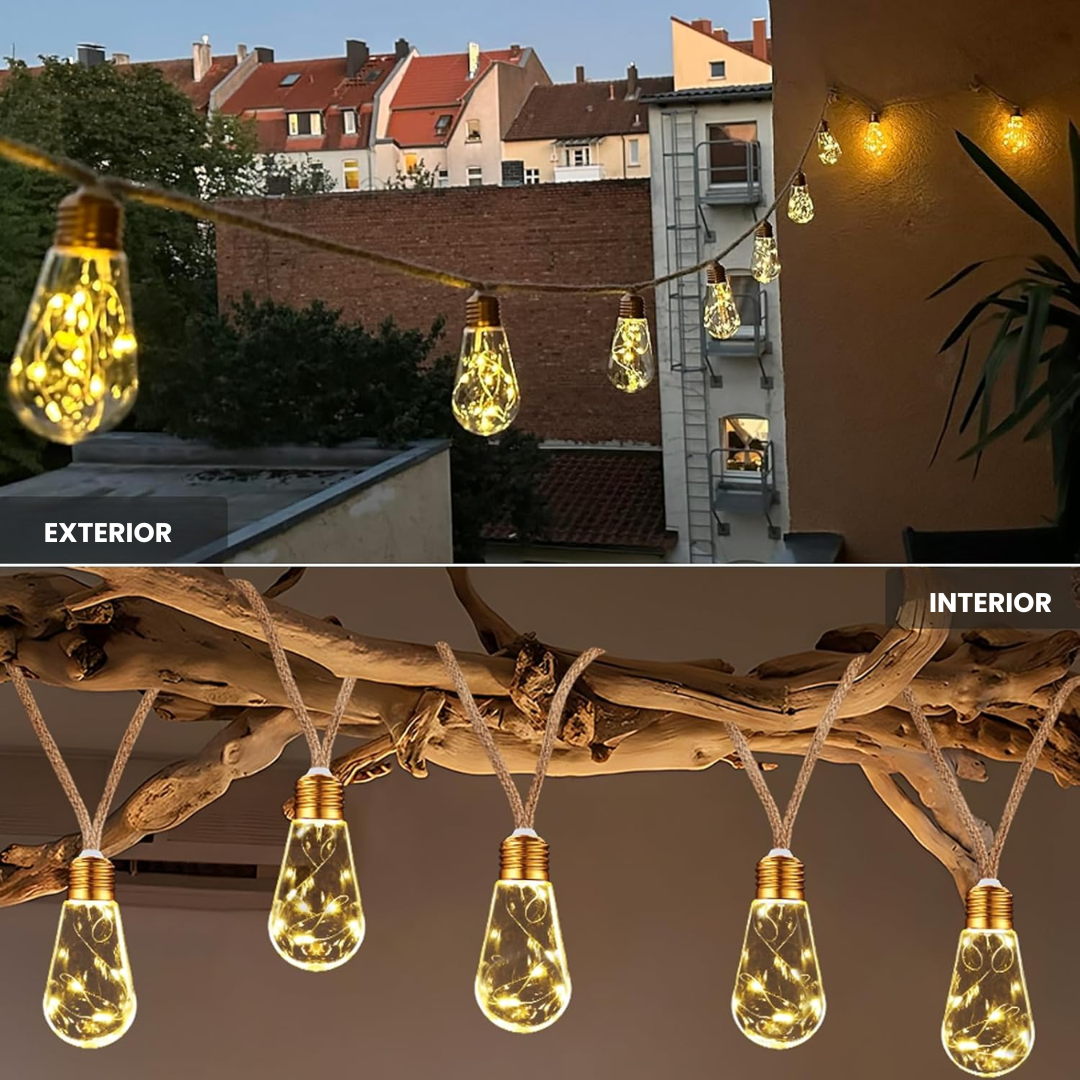 Guirnalda Solar LED con Cuerda de Cáñamo