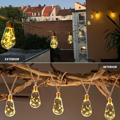 Guirnalda Solar LED con Cuerda de Cáñamo